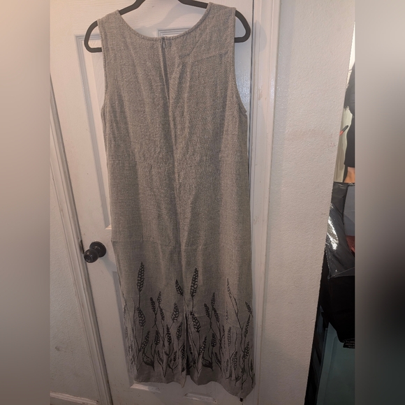 J. Jill Tan Linen Wheat Embroidered Sleeveless Maxi Dress - Picture 3 of 3